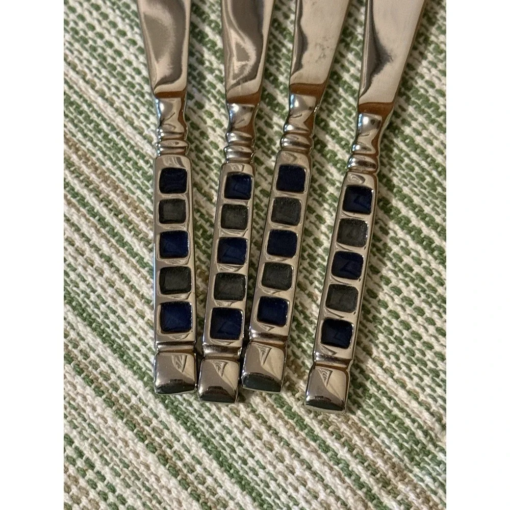 Vintage Heavyweight Geometric Blue Inlay Cocktail & Charcuterie Set (7pcs)